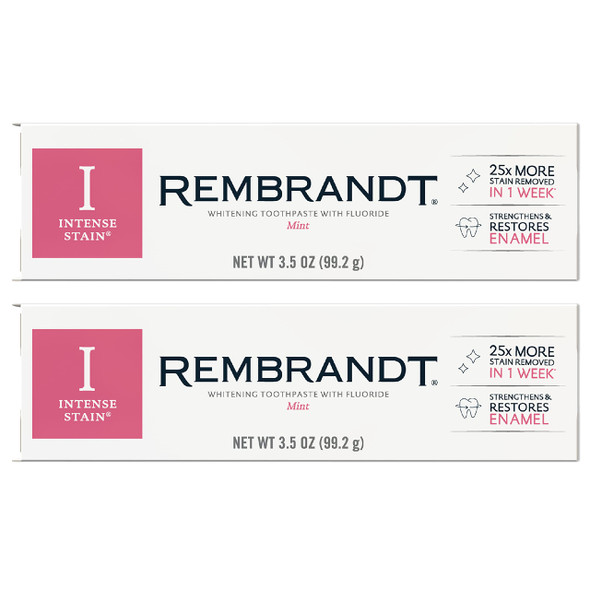REMBRANDT Intense Stain Whitening Toothpaste With Fluoride Removes Tough Stains Rehardens And Strengthens Enamel 3.5 Ounce  Pack of 2