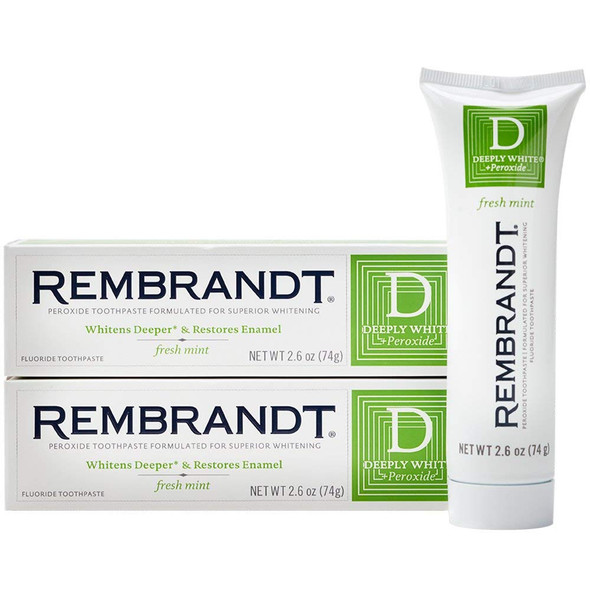 Rembrandt Deeply White  Peroxide Whitening Toothpaste Fresh Mint Flavor 2.6 Ounce Pack Of 2