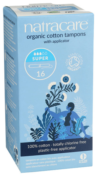 Natracare Organic Cotton Super Tampons with Cardboard Applicator Plastic Free Chlorine Free Biodegradable  Compostable 1 Pack 16 Tampons Total