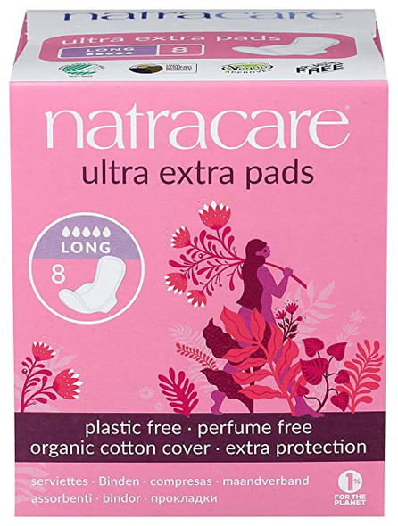 Natracare Ultra Extra Pads w/wings  Long  8 Count