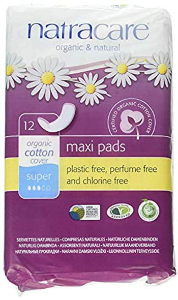 Natracare Maxi Pads Super with Organic Cotton Cover 12 ea Pack of 5