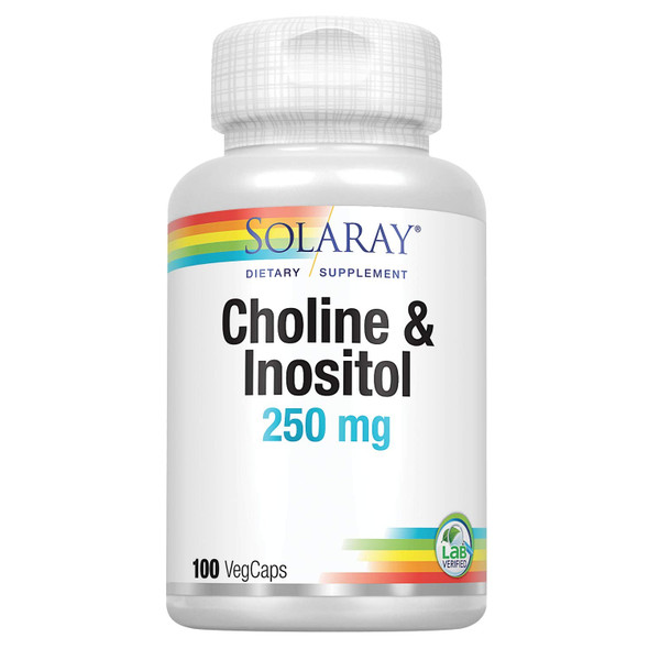 Solaray Choline & Inositol 250 mg | Two-Nutrient Combo for Healthy Fat Metabolism, Brain Function Support | 100 VegCaps