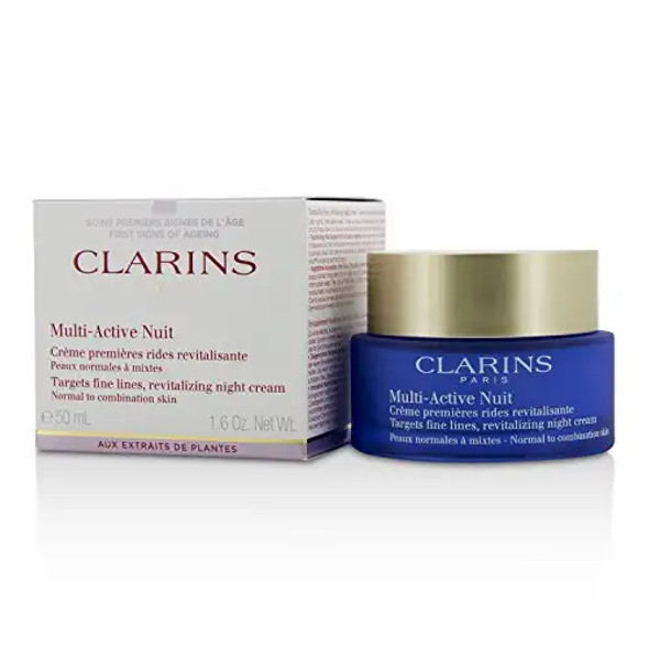Clarins MultiActive Night Cream  MultiTasking AntiAging Moisturizer  Targets Fine Lines  Revitalizes Tones and Nourishes  Hydrates and Smoothes  Normal To Combination Skin Types  1.6 Ounces