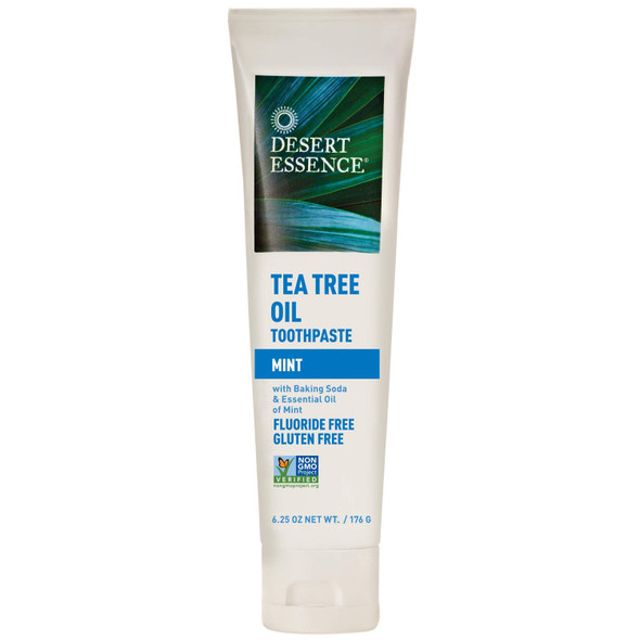 Desert Essence Tea Tree Oil Toothpaste  Mint  6.25 Oz  Refreshing Taste  Deep Cleans Teeth  Gums  Helps Fight Plaque  Sea Salt  Pure Essential Oil  Baking Soda  Promotes Healthy Mouth