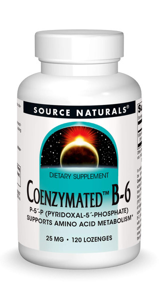 Source Naturals Coenzymated B-6 25Mg P-5 Pyridoxal-5 Phosphate Fast-Acting, Quick Dissolve Vitamin Supports Amino Acid Metabolism - 120 Lozenges