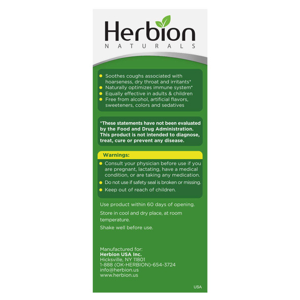 Herbion Naturals Cough Syrup with Honey  5 fl oz  Helps Relieve Cough  Soothes Sore Throat Optimizes Immune System  Promotes Healthy Lung Function for Adults  Kids 13 Months