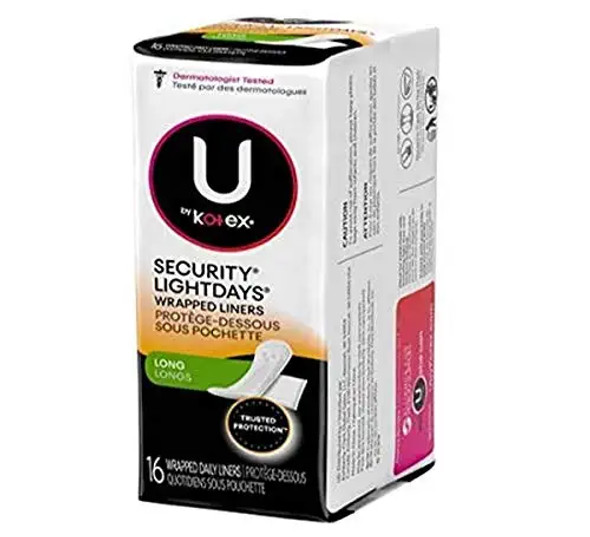 U by Kotex Absorbent Pantiliners Long Individually Wrapped Unscented16 Count