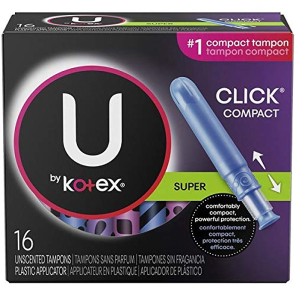 U by Kotex Click Compact Tampons Super Absorbency Unscented 16 Ct Pack of 2