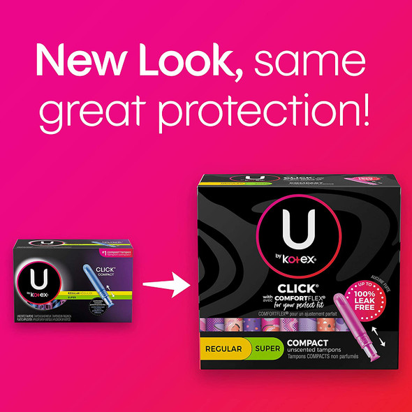 U by Kotex Click Multipack Tampons Compact Regular/Super Absorbency Unscented 180 Count 6 Packs of 30 Packaging May Vary