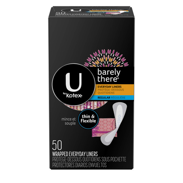 U by Kotex Barely There Liners Light Absorbency Regular FragranceFree 50 Count