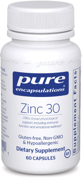 Pure Encapsulations Zinc 30 mg | Zinc Picolinate Supplement for Immune System Support, Growth and Development, Wound Healing, Prostate, and Reproductive Health | 60 Capsules