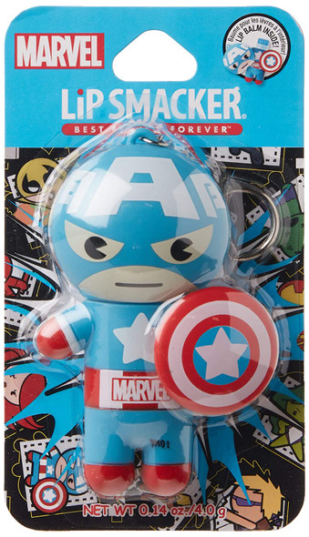 Lip Smacker Marvel Captain America Superhero Flavored Lip Balm Keychain Red White and Blueberry