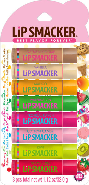 Lip Smacker Original  Best Holiday Flavored Lip Balm Party Pack Oatmeal Cookie Vanilla Mango Watermelon Tropical Punch Cotton Candy Kiwi Strawberry Clear