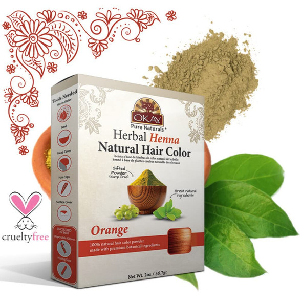 OKAY Pure Naturals  Herbal Henna Hair Color Orange  AllNatural Dye  Free Of Harmful Chemicals  Vibrant Rich Color Pigment  Sifted Clump Free Fine Quality  For All Hair Types  2 oz