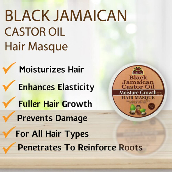 OKAY  Black Jamaican Castor Oil Hair Masque  For All Hair Types  Textures  Prevent Damage for Maximum Growth  Moisturizes  Regrows Strong Hair  Free of Parabens Silicones Sulfates  2 oz