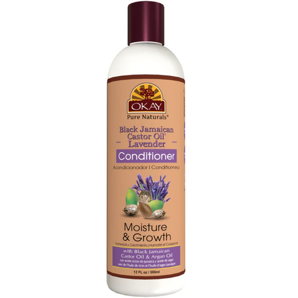 OKAY  Black Jamaican Castor Oil  Lavender Conditioner  For All Hair Types  Textures  Moisturize Strengthen  Regrow Hair  With Argan Oil  Free of Sulfate Silicone  Paraben  12 oz