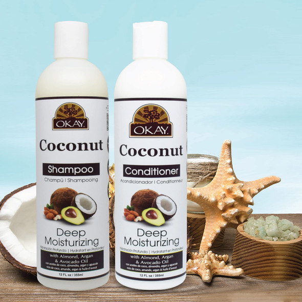 OKAY Shampoo  Conditioner Coconut Hair Care Set Deep Moisturizing  Helps Replenish Moisture  Elasticity For Healthy Hair  Sulfate Silicone Paraben Free For All Hair Types  Set of 2 x 12oz