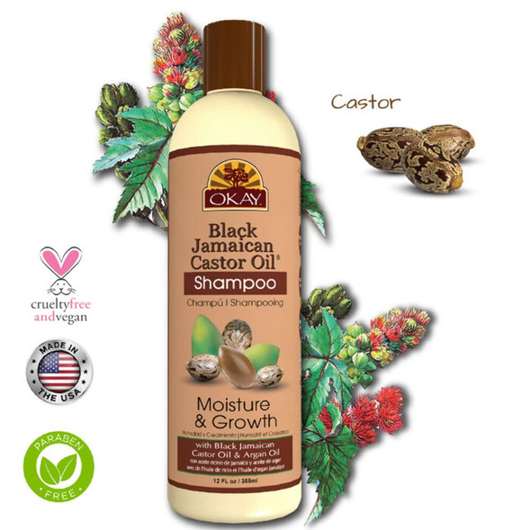 OKAY  Black Jamaican Castor Oil Shampoo  For All Hair Types  Textures  Repair  Moisturize  Grow Healthy Hair  with Argan Oil  Free Of Parabens Silicones Sulfates PALE YELLOW  12 Oz