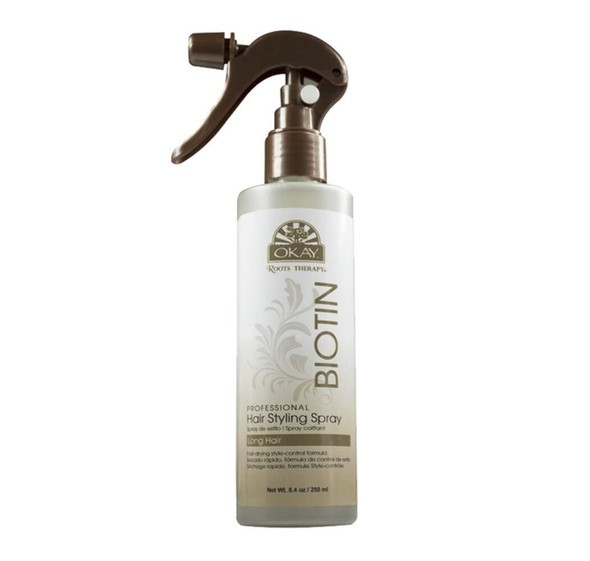 Okay Roots Therapy Biotin Professional Hair Styling Spray Provides Fast Drying Moisturized All Day Hold SulfateSiliconeParaben Free For All Hair Types and Textures Made in USA 8.4oz OKAYRTHSS8