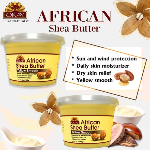 Okay Smooth All Natural100 Pure Unrefined Daily Skin Moisturizer For Skin  Hair Yellow Shea Butter 13 oz