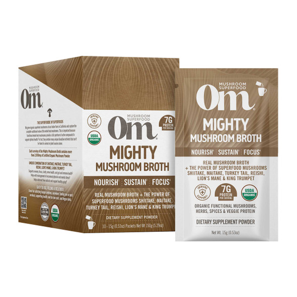 Om Mushroom Superfood Mighty Mushroom Broth 10 Single Serving Sachets