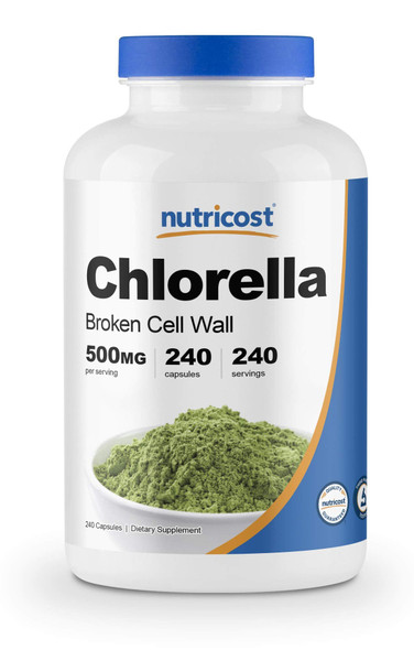 Nutricost Chlorella Capsules 500mg, 240 Vegetarian Capsules - Non-GMO and Gluten Free