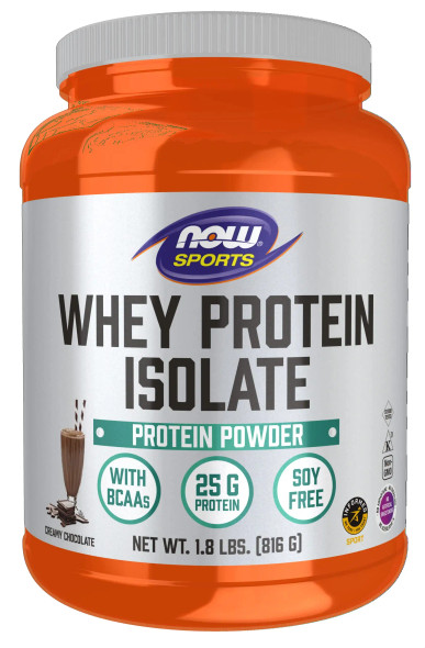 NOW Sports Nutrition, Whey Protein Isolate, 25 g With BCAAs, Creamy Chocolate Powder, 1.8-Pound