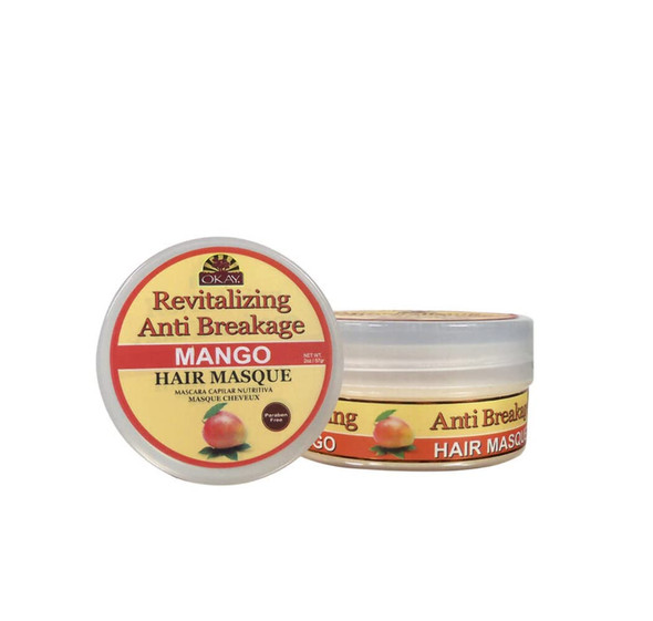 OKAY  Mango AntiBreakage Hair Masque  For All Hair Types  Textures  Revitalize  Repair  Restore Moisture  With Jojoba Oil  Free of Parabens Silicones Sulfates  2 oz