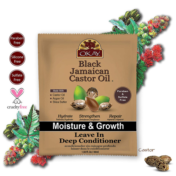 OKAY  Black Jamaican Castor Oil LeaveIn Conditioner  All Hair Types/Textures  Repair Moisturize Grow Healthy Hair  with Argan Oil Shea Butter  Free of Parabens Silicones Sulfates  1.5 oz