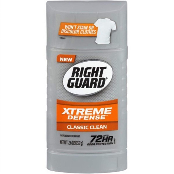 Right Guard Antiperspirant/Deodorant  Xtreme Defense  Invisible Solid  Classic Clean  Net Wt. 2.6 OZ 73.7 g Per Stick  Pack of 2 Sticks