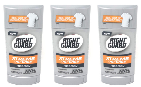 Right Guard Xtreme Defense Invisible Solid Antiperspirant Deodorant Pure Cool 2.6 oz Pack of 3