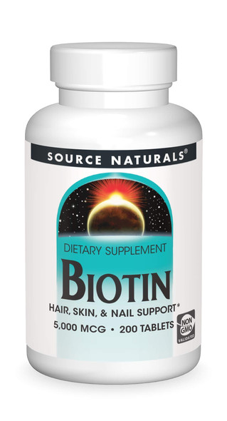 Source Naturals Biotin 5,000mcg High Potency B Vitamin Nutrients Support Healthy Hair, Skin & Nails - Maximum Strength Biotin Deficiency Supplement - 200 Tablets