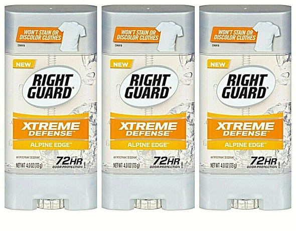 Right Guard XTREME Defense Alpine Edge 4 oz. Antiperspirant Deodorant gel Pack of 3