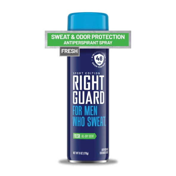 Right Guard Sport Fresh Scent Antiperspirant and Deodorant Spray - 4-in-1 Protection Spray Deodorant for Men Blocks Sweat 48-Hour Odor Control Quick-Drying and Long-Lasting 6oz description and key features