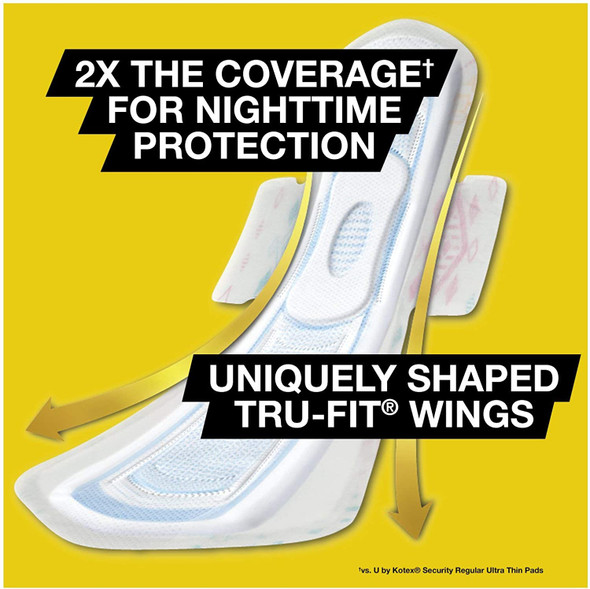 U By Kotex Allnighter Ultra Thin Overnight Pads with Wings Extra Heavy Flow 24 Count