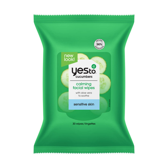 Yes To Soothing Hypoallergenic Facial Wipes for Sensitive Skin Cucumbers Aloe Vera 30 Count 2 Pack
