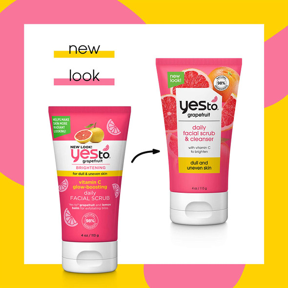 Yes To Grapefruit Daily Facial Scrub  Cleanser Exfoliating  Restoring Cleanser That Enhances Skins Radiance With Antioxidants Lemon Balm Extract  Vitamin C Natural Vegan  Cruelty Free 4 Oz