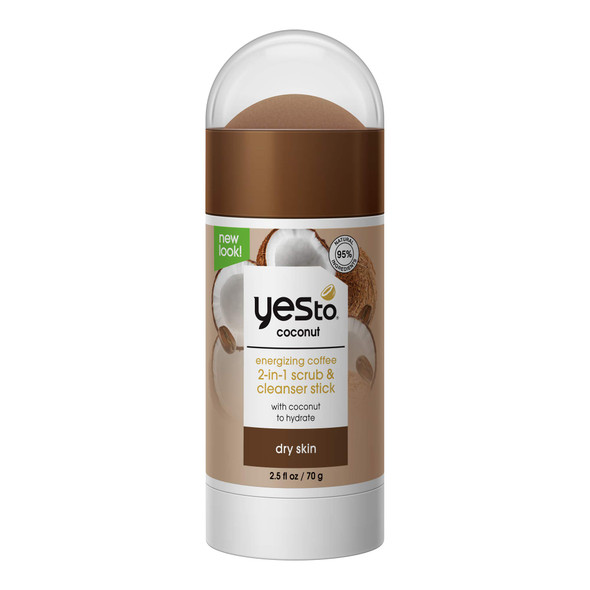 Yes To Coconut Coffee 2In1 Scrub  Cleanser Stick Exfoliating  Cleansing Formula To Wash Away Dirt  Grime While Packing A Hydration Punch With Coconut Oil Natural Vegan  Cruelty Free 2.5 Fl Oz