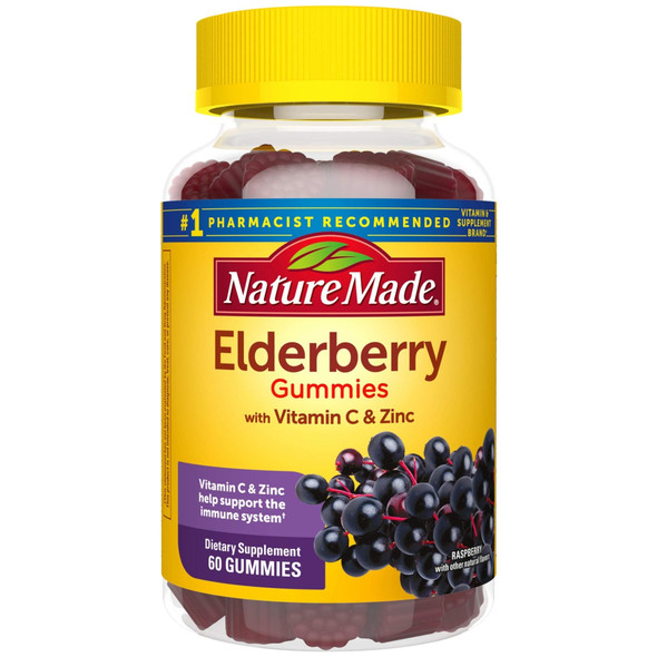 Nature Made Elderberry Gummies with Vitamin C & Zinc, 60 Count To Help Support The Immune System