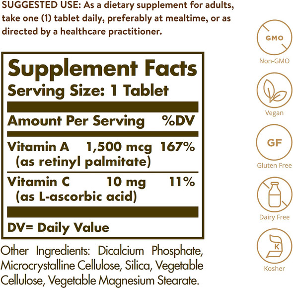 Solgar Dry Vitamin A 1500 mcg (5000 IU) Tablets - 100 Count