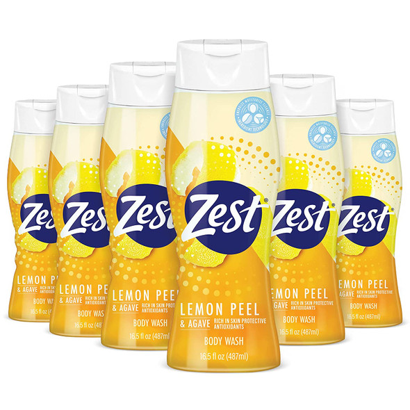 Zest Lemon Peel and Agave Body Wash  Invigorating and Energizing Ingredients Refresh Moisturize and Soothe your Skin  16.5 Fl Oz  Pack of 6
