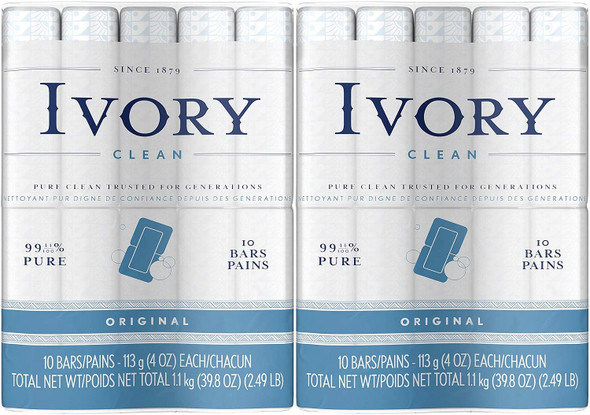 Ivory Clean Original Bar Soap 4 Ounce 10 Count Pack of 2 Total 20 Bars
