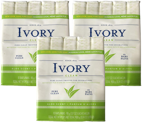 Ivory Soap Pure Clean 3.17 oz Bars 10 each Pack of 3 30 Bars Total