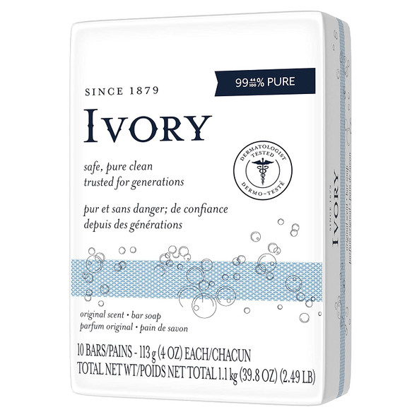 Ivory Bar Soap Original Scent 10 count 4 oz Pack of 8 total of 80 Bars