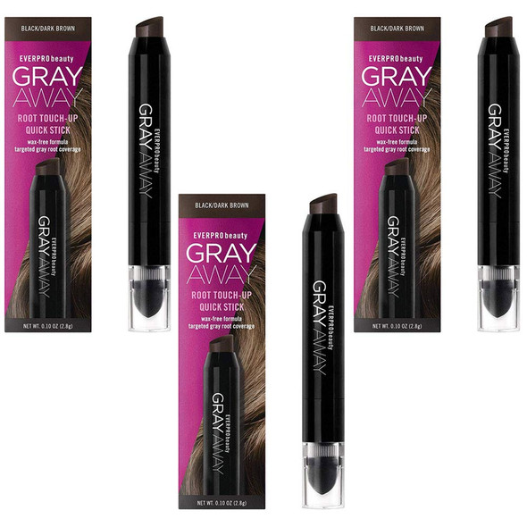 Everpro Gray Away Root Touchup Quick Stick Black/Dark Brown 0.10 Ounce 3ml 3 Pack