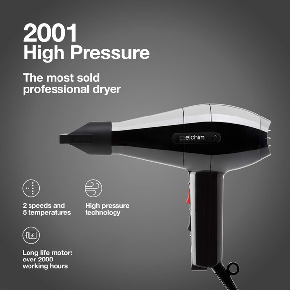 ELCHIM 2001 High Pressure Professional Hair Dryer  Black