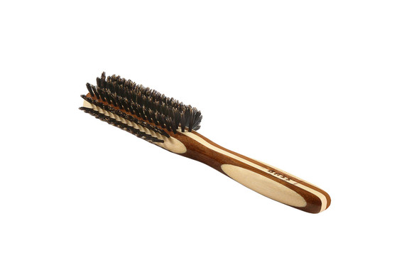 Bass Brushes  Shine  Condition Hair Brush  Natural Bristle FIRM  Pure Bamboo Handle  Classic Half Round Style  Striped Finish  Model 206  SB