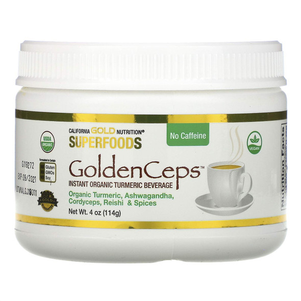 California Gold Nutrition GoldenCeps, Organic Turmeric with Adaptogens, 4 oz (114 g)