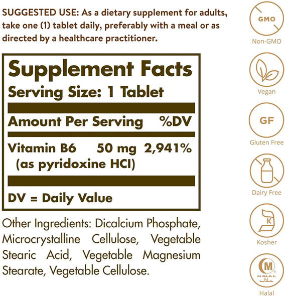 Solgar  Vitamin B6 50 Mg 100 Tablets
