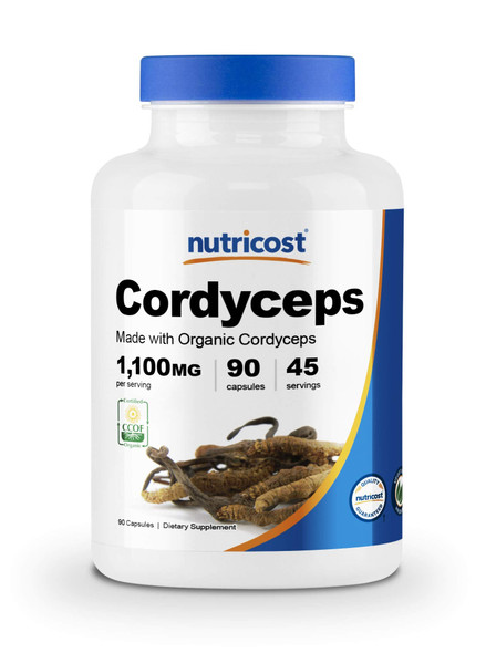 Nutricost Organic Cordyceps Mushroom Capsules 1100mg, 45 Serv - Certified CCOF Organic, Vegetarian, Gluten Free, 550mg Per Capsule (90 Capsules)